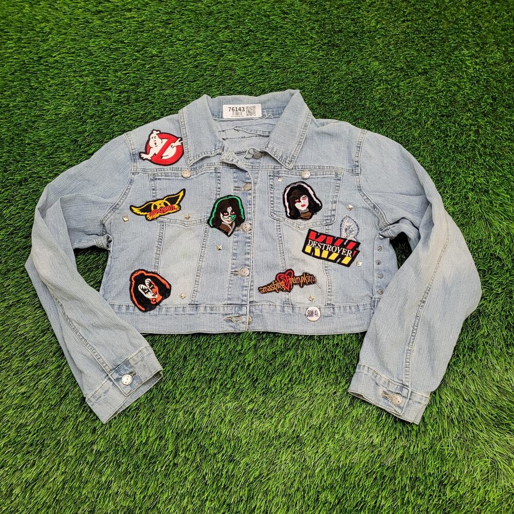 Vintage 90s Rocker Cropped Jacket Women Large 21x17 Blue USA